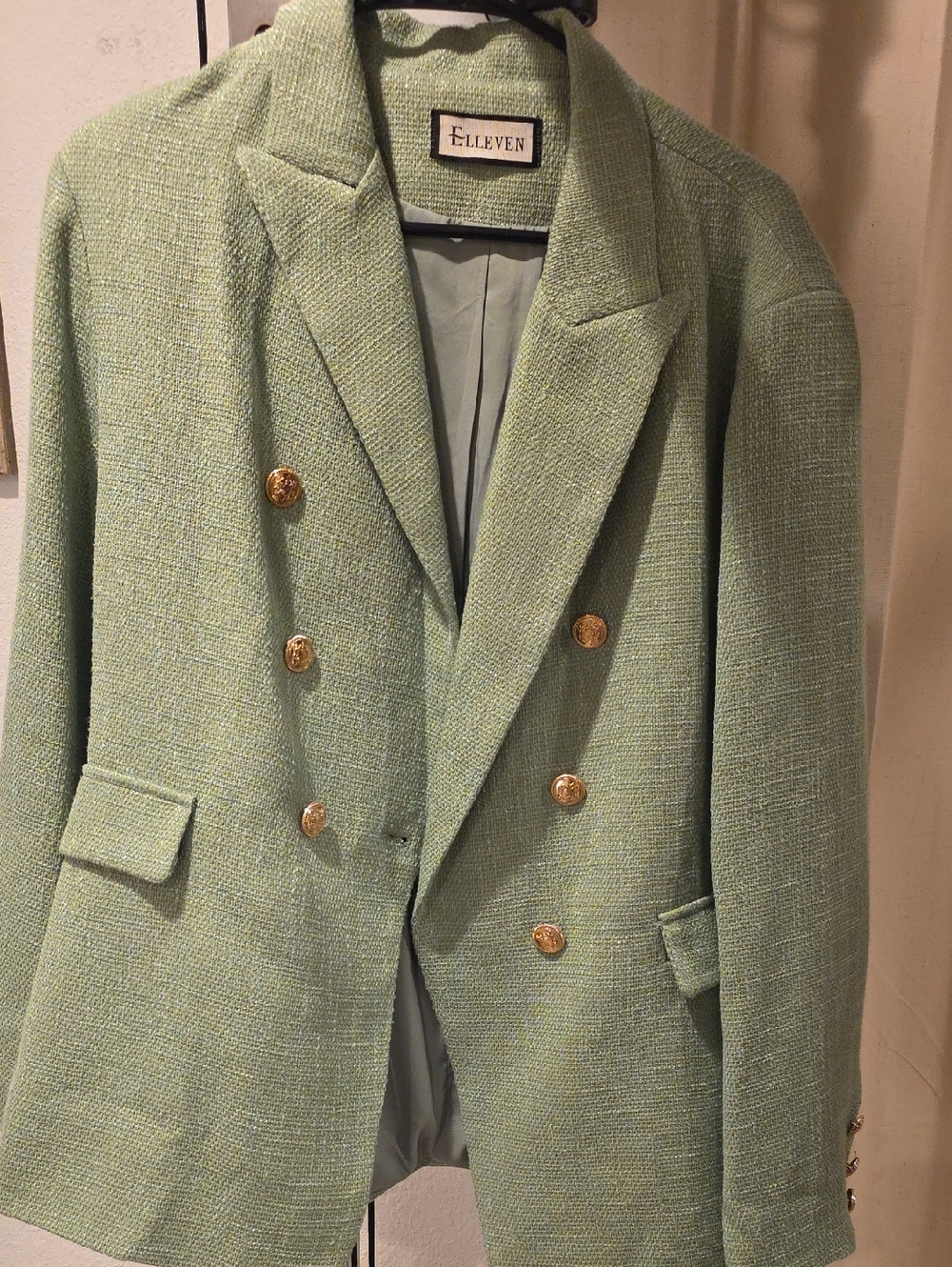 WOMENS BLAZER Lime Green Double-Breasted Tweed.